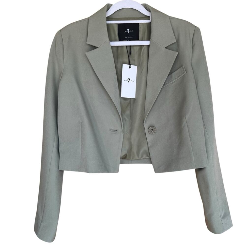 7 for All Mankind Cropped Blazer Sage Green Size Small - Picture 2 of 7